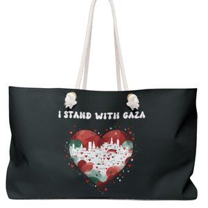I Stand with Gaza Black Tote Bag Palestinian Heart Love Free Gaza Palestine